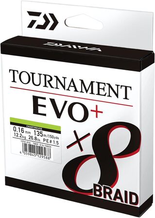 Плетена рибальська волосінь Daiwa Tournament x8 EVO+ 270 м, жовто-зелена