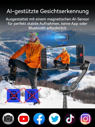 Стабілізатор Gimbal AOCHUAN для iPhone/Android з 7.8-дюймовою штангою та OLED-дисплеєм - 3-осьовий, чорний