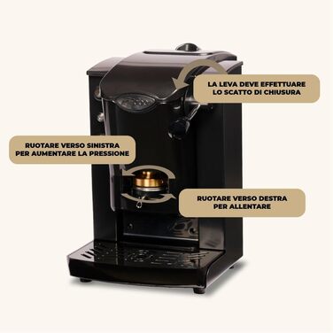 FABER COFFEE MACHINES | Slot Plast Model | POD Coffee Machine 44 mm | Adjustable Brass Pad Press (SCHWARZ/SCHWARZ)