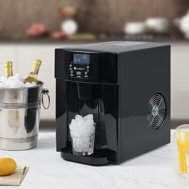 Машина для приготування льоду Juskys PIM200L з прямим дозатором та таймером — до 12 кг/день, виробництво кубиків льоду за 6-10 хвилин, 2 розміри, 2л бак — чорний колір