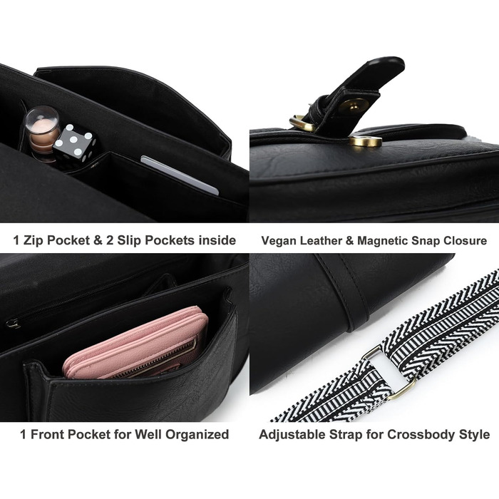 Сумка жіноча AFKOMST через плече, чорна, зі шкірозамінника PU, з регульованим знімним ремінцем