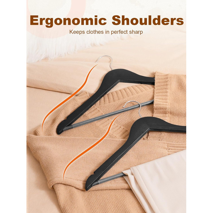 Дерев'яні вішалки для одягу HOUSE DAY, 20 шт., чорного кольору, широкі (44,5 см), з натурального дерева, обертаються, для сорочок, костюмів та курток