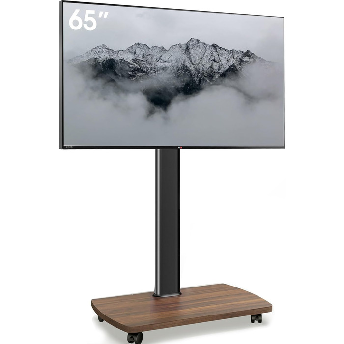 AOKCOS Rolling TV Stand with Wood Shelf - Adjustable Height & Swivel - VESA 400x400 - Holds 32-65 Inch TVs up to 40kg