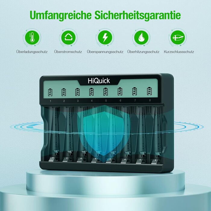 Зарядний пристрій HiQuick для акумуляторів AA, AAA, NI-MH, NI-CD з LCD дисплеєм, 8 місць, універсальний