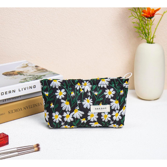 Органайзер для косметики 2 шт. для подорожей, чорний з ромашками (Daisy)