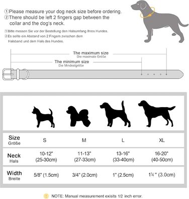 Нашийник для собак Didog з м'якої шкіри, регульований, з нержавіючою металевою застібкою, L (33-43 см, 10-20 кг, Колір: Коричневий)