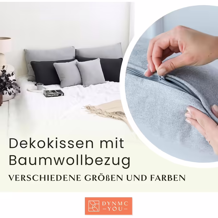 DYNMC throw pillow, 40 x 40 cm, decorative, cotton cover, Öko-TEX certified – decorative cushion with medium-firm filling – perfect as a comfortable back cushion – high-quality grey cushion