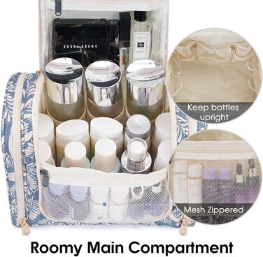 Сумка для туалетних аксесуарів для жінок та чоловіків, що підвішується, косметичка, дорожня сумка (Блакитне листя) Z-блакитне листя