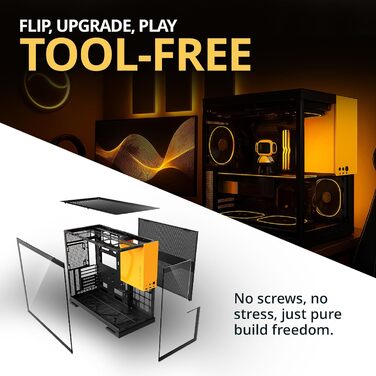 Корпус для ігрового ПК Geometric Future M5 з темперованим склом, Mid Tower, E-ATX/ATX, сталь 1.2mm, Type C, без інструментів, підтримка радіатора 420/360, подвійний відсік, GEO-M5-BNY (чорний/жовтий)