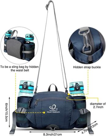 Водонепроникна поясна сумка Waterfly з відділенням для пляшки, регульованим ременем, кишенею для телефону, для хандрінігу, піших прогулянок, подорожей та кемпінгу (Темно-синій)