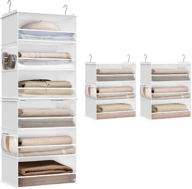 Органайзер для шафи SONGMICS, роздільник полиць, навісна полиця, розкладний органайзер, металеві гачки та бамбукові вставки, білий (RCH007W01)