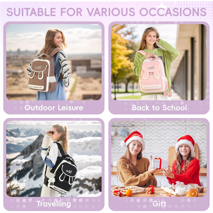 Шкільний рюкзак для дівчаток-підлітків: легкий, водонепроникний, з милим брелоком. Підходить для 3-5 класів та старшої школи. Великий рюкзак фіолетового кольору