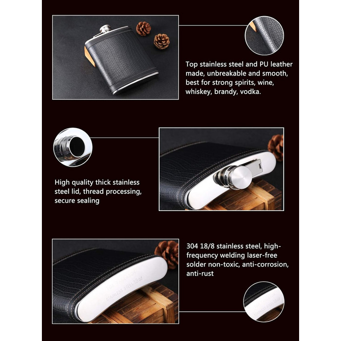 Фляга з імітацією крокодилячої шкіри, нержавіюча сталь, 510 мл, для віскі та лікеру, обгорнута PU-шкірою, TANEAXON