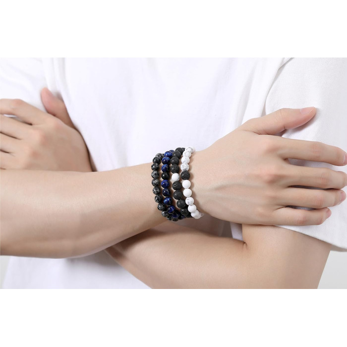 Чоловічі браслети з натурального каміння: тигрове око, лава, онікс, бірюза, лазурит (3-4 шт.)