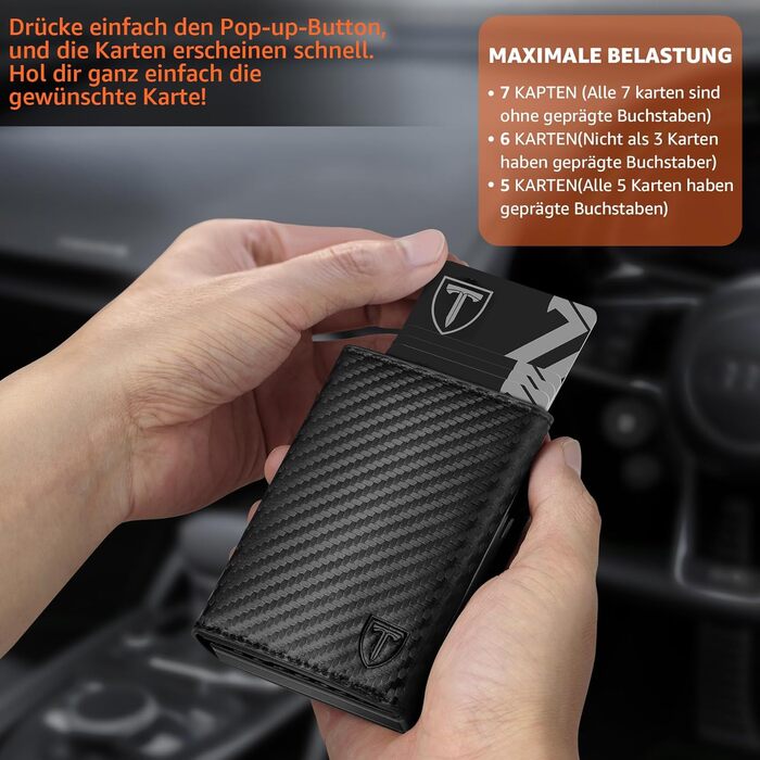 Чоловічий гаманець з RFID-захистом – портмоне з карбонової шкіри, 8 відділень для карток, віконце для ID, монетниця, кишеня для грошей, з подарунковою коробкою, чорно-помаранчевий