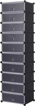 WOLTU Shoe Box, Shoe Storage, Set of 10, Stackable Design, for 20 Pairs, with Door, Hooks, 40x30x170 cm, White (47 x 35 x 170 cm, Black)