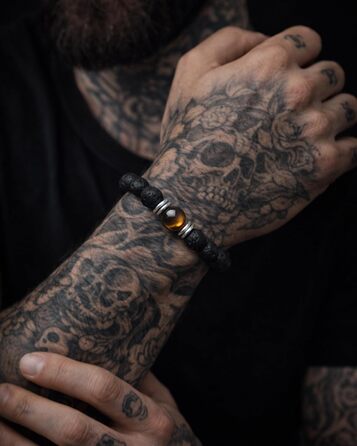 Браслет чоловічий 9 O'Clock Perlenarmband з оніксу 8мм, еластичний, ручної роботи (Німеччина), чорно-коричневий