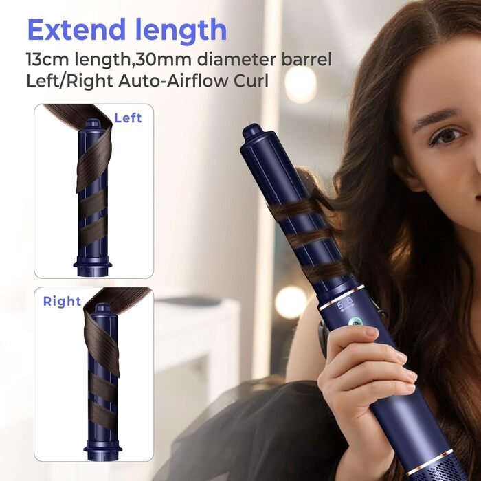 Airstyler 5 в 1: Фен-щітка з іонізацією, 20 м/с, 110 000 об/хв, для створення локонів та випрямлення, легкий, тихий, швидке сушіння, блакитний