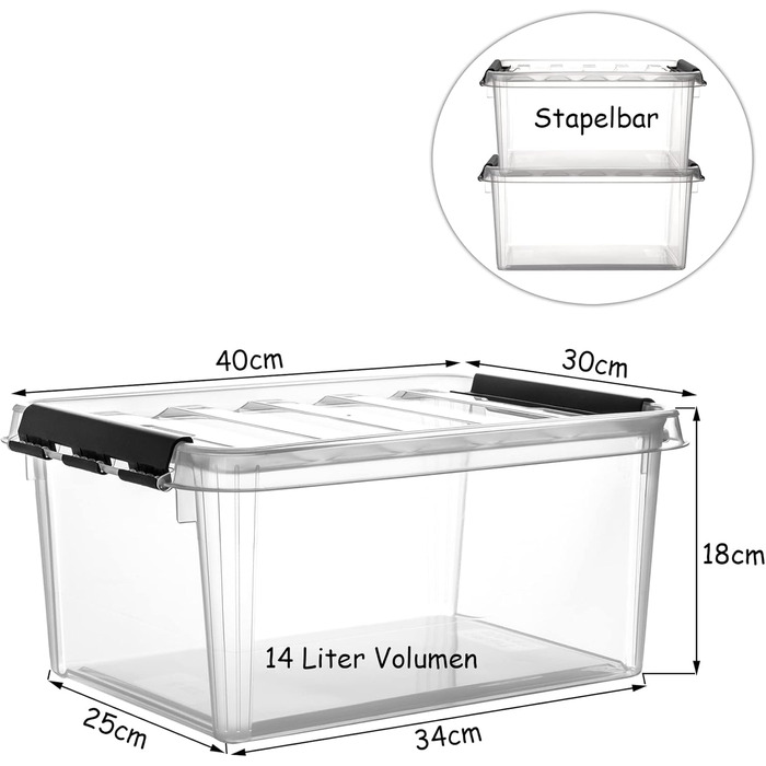 10x Storage Box Stackable Box Smart Store Classic 15 Transparent with Lid & Click Closure