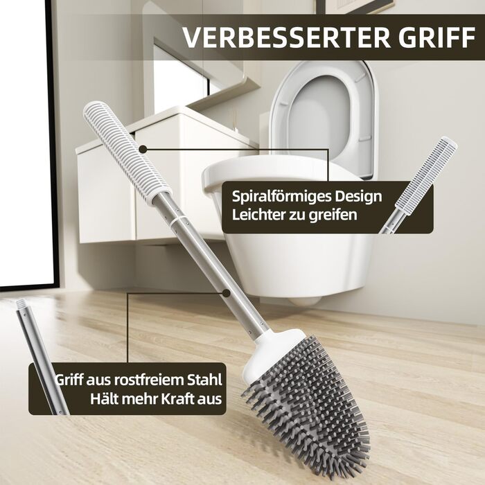 Набір для чищення унітазу ASOBEAGE: силіконова щітка, нержавіюча сталь, кріплення на стіну, швидке висихання, чорний (4 шт., 1 упаковка)