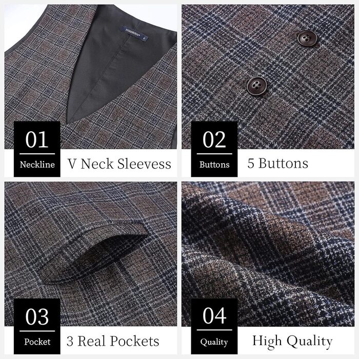 Чоловіча жилетка HISDERN в клітинку, формальна класична жилетка з бавовни, для весілля, в клітку 'Галстук', колір: коричневий