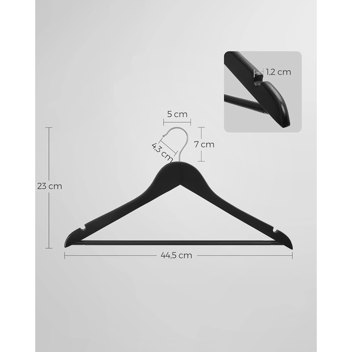 Плечики для одягу SONGMICS, 20 шт., з масиву дерева, з вирізами для плечей, неслизький тримач для штанів, обертовий на 360°, для костюмів, сорочок, натуральний колір + срібло