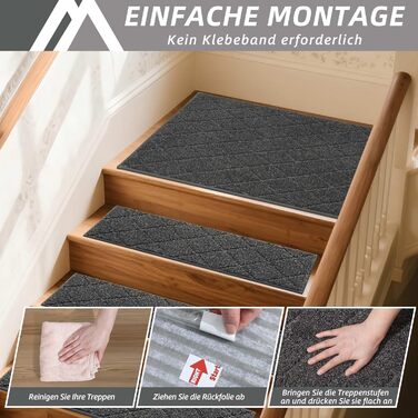 Ковзаючі сходи COSY HOMEER, 15 шт., 70 x 22 см, антиковзаючі, самоклеючі, машинне прання, 100% поліестер, TPE-підкладка, для дітей, літніх людей та домашніх тварин, сірий та білий