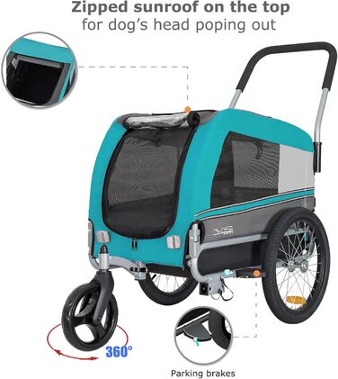 Універсальний візок-перевозник для собак Tiggo VS Pets Medium: велосипедний, буксирний, для джогінгу, блакитний