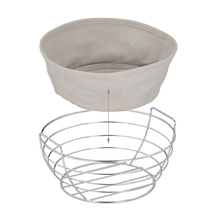Relaxdays Round Bread Basket, Metal with Fabric Insert