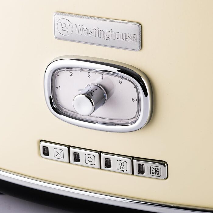 Тостер Westinghouse Retro на 2 скибки, знімна насадка для булочок, 6 режимів підсмажування, центрирування хліба, функції розморожування, підігріву та зупинки, індикатор, висувний піддон для крихт, білий, модель WETW2
