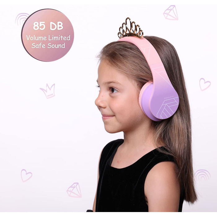 Дитячі навушники PowerLocus Bluetooth з обмеженням гучності 85dB, складні, з чохлом, Over-Ear, бездротові та провідні з мікрофоном, Micro-SD для телефону, ПК, планшета, зелені (Принцеса)