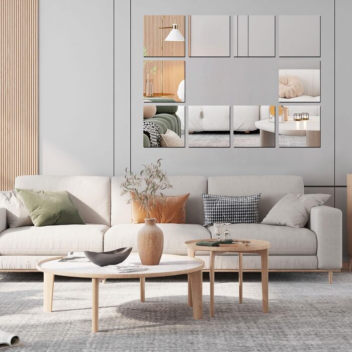 10 самоклеючих дзеркальних наліпок, 20x20 см, 2 мм акрилової плівки для ванної, вітальні, спальні, шафи