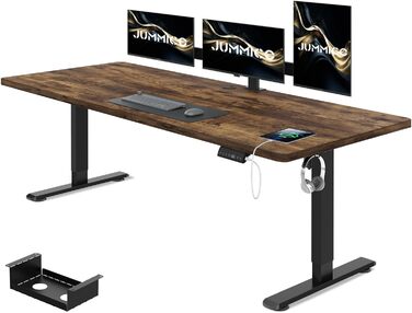 Електричний регульований стіл JUMMICO 160x80 см з USB, кабель-органайзером, ергономічний комп'ютерний офісний стіл, вінтажний коричневий