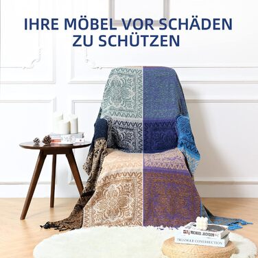 HOORDRY Chenille Woven Throw Blanket, Double-Sided Boho Blanket with Tassels, Double Bed Coverlet, Noble and Cozy Soft TV Blanket Sofa Blanket Reversible Bedspread, 220x260CM, Purple/Blue Purple 220 x 260 cm