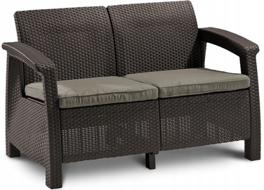 Садовий двомісний диван Keter Corfu Love Seat, коричневий, зі спинкою, пластик