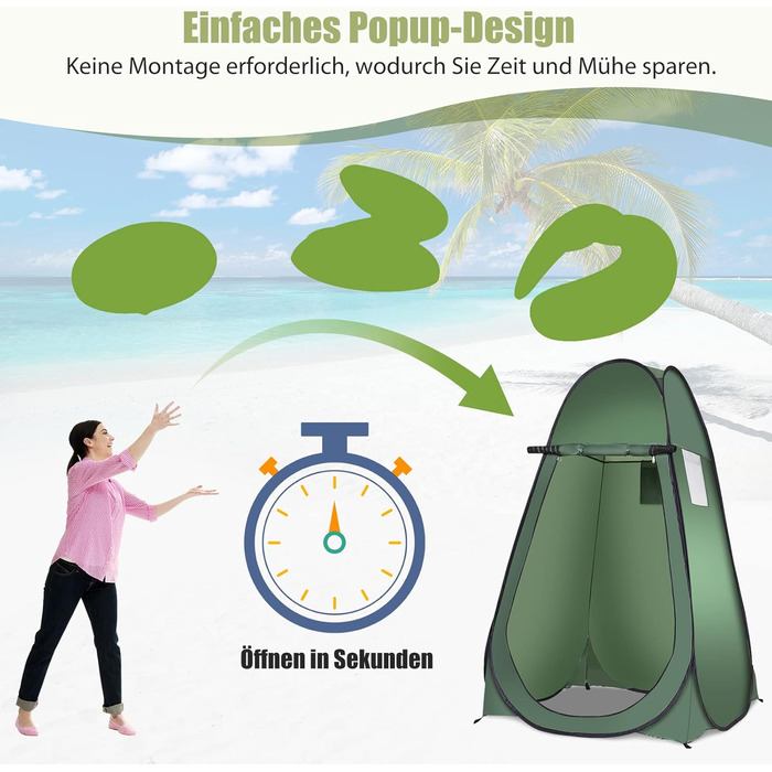 Намет для душу GYMAX, переодягання, туалет, кемпінг, 120x120x190 см, мобільний, зелений