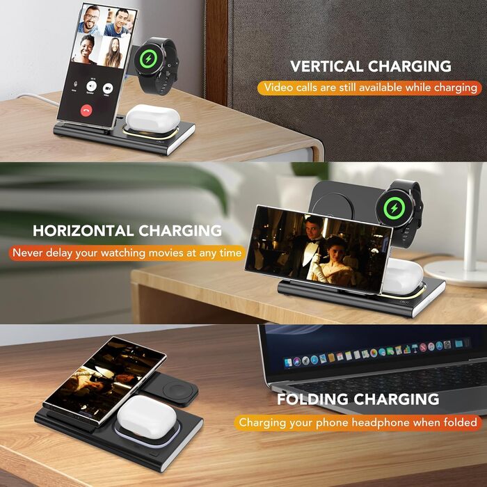 Бездротовий зарядний пристрій Aimtel 3-в-1: Samsung, Galaxy Z Fold/Flip/S серії, Galaxy Watch, Buds - Чорний
