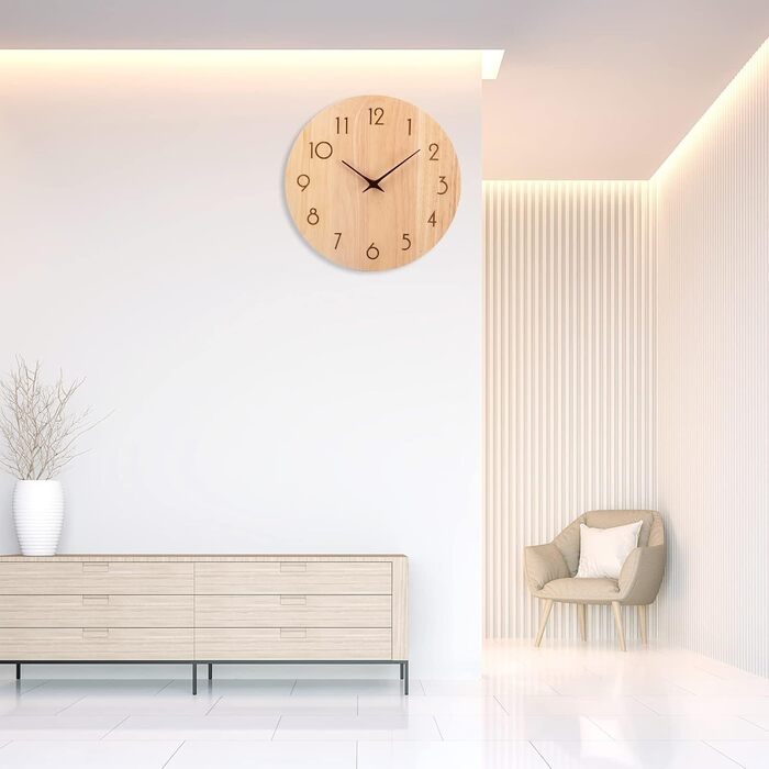 ACCSHINE Wall Clock Wood Oak Silent No Ticking Sound 30cm Quartz Large Easy to Read for Living Room Kitchen Bedroom Office School (Wood Color - Arrow Hands)
