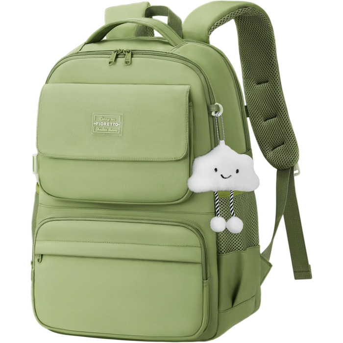 Шкільний рюкзак FIORETTO для дівчаток-підлітків, жіночий, з відділенням для ноутбука 15.6', водонепроникний, легкий, 25L, для школи та подорожей (зелений)