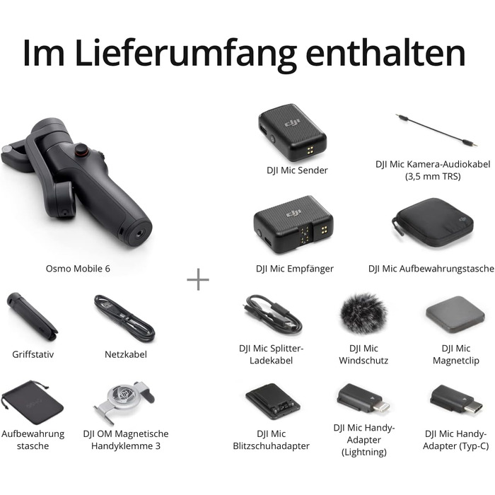 Стабілізатор DJI Osmo Mobile 6 для iPhone/Android, 3-осьовий, з розсувним штативом, трекінг об'єкта, для Vlogging, YouTube, TikTok (Slate Gray, з мікрофоном DJI Mic)