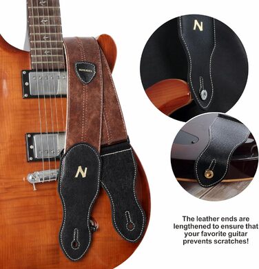 Гітарний ремінь Nefelibata з кишенею для медіатора, 2.3 дюйма, веганська шкіра, стиль Porter, 60-ті, вестерн, вінтаж, регульований від 42' до 66'