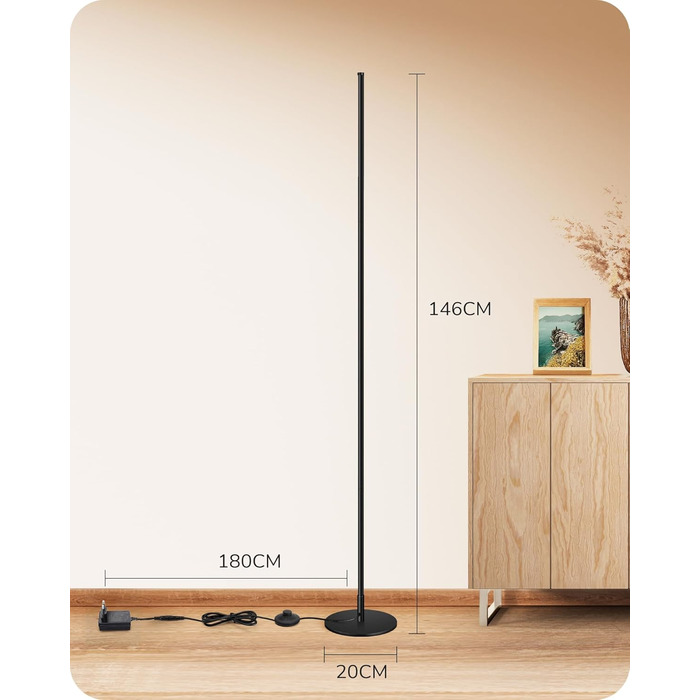 LED торшер Edishine 2 шт. з димуванням, тепле світло 3000K, регульована висота 146 см, для вітальні, спальні, офісу, чорний