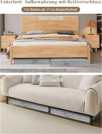 Коробки для зберігання під ліжко MePure, сірі, 2 шт. – 50л, з кришкою та блискавкою, для одягу, ковдр, постільної білизни, подушок, 76×38×17 см