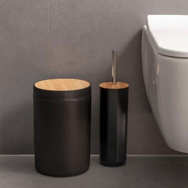 Набір для ванної кімнати MissFox 6 предметів: мильниця, дозатор миючого засобу, сміттєвий бак, тримач для зубних щіток, бачок для води, дозатор мила, аксесуари для ванної кімнати з бамбука, білий/чорний