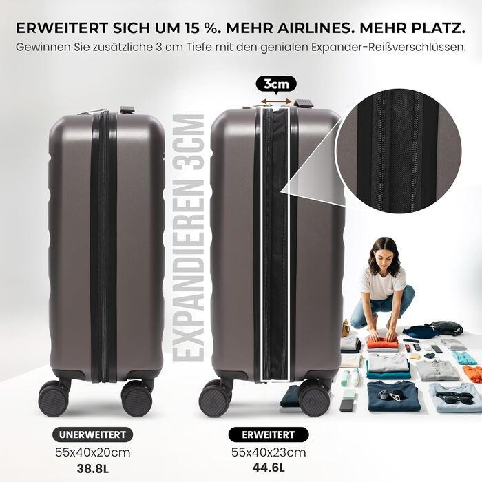 Ручний багаж Aerolite 55x40x20/23 см з 4 колесами (Anthrazit V2) – сумісний з Lufthansa, Eurowings, Condor, Wizz Air