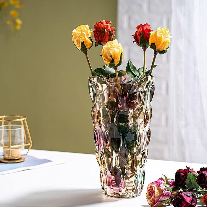 Скляна ваза для квітів Blumenvase Glas, 24 см, кришталева ваза, сучасний дизайн, велика ваза для букетів тюльпанів, декор для дому, подарунок на весілля, день матері (Бохо, кольорова)