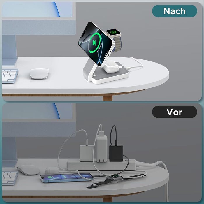 Зарядна станція MagSafe 3 в 1 для Apple Watch та iPhone (біла)