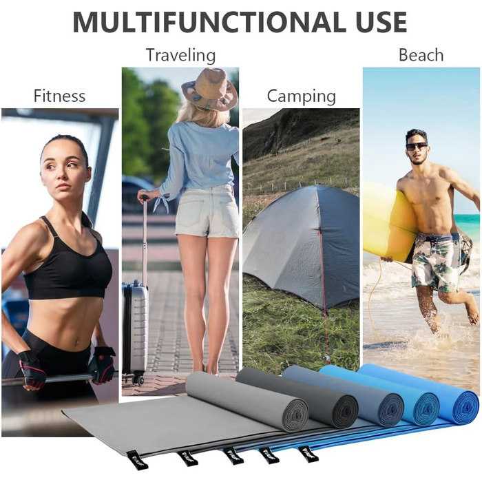 Рушник мікрофібра Flintronic, 200x100 см. Великий пляжний рушник, швидковисихаючий. Ідеально для спорту, подорожей, пляжу, сауни. Темно-сірий.