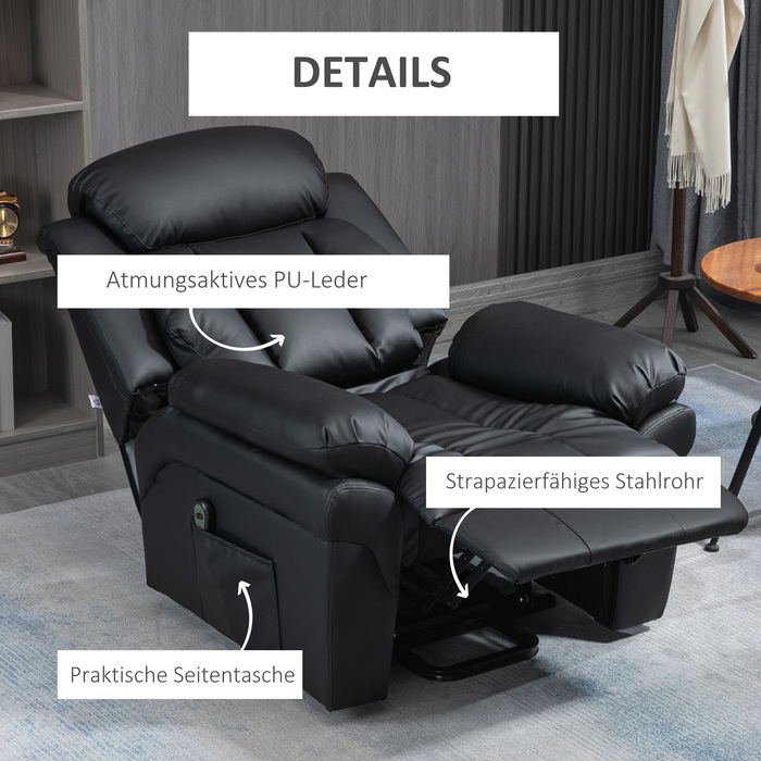 HOMCOM Electric Recliner with Lift Assist, Reclining TV Chair with Remote Control, Faux Leather Black for Comfortable Seating