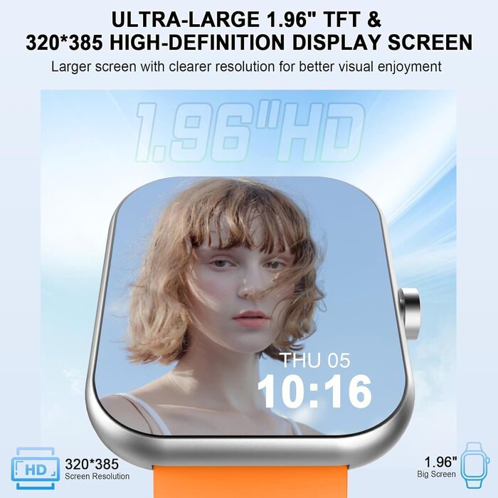 Смарт-годинник чоловічий/жіночий з функцією дзвінків, Orange. Фітнес-трекер SpO2, пульсометр, моніторинг сну, 110+ режимів спорту, IP68, Android/iOS